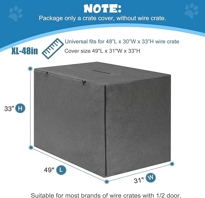 Deblue Indoor Grey Dog Crate Cover for 48 Inches Wire Crate, Sturdy Polyester Pet Kennel Covers Universal Fit for 1 2 Doors Metal Crate (Grey)