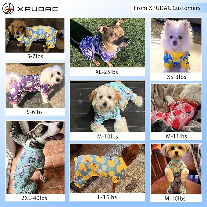 XPUDAC 4 Pieces Dog Pajamas for Small Dogs Pjs Clothes Puppy Onesies Outfits for Doggie Christmas Shirts Sleeper for Pet
