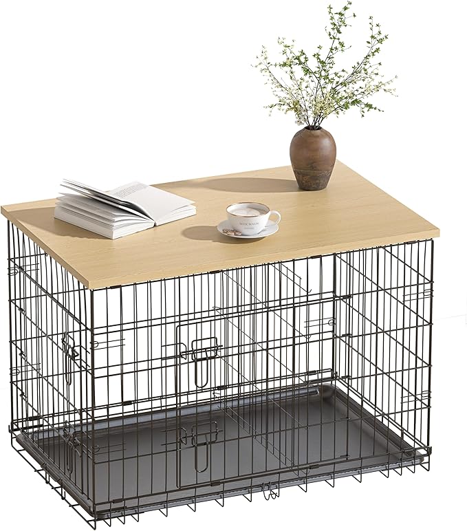 Piskyet Dog Crate Topper Wood Countertop for 48 42 36 30 24 inch Dog Cage, Dog Crate Cover,Dog Kennel Topper(Crate Not Include) (Original Wooden Color, for 42 Inch Crate)