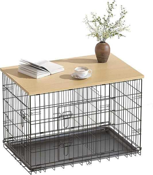 Piskyet Dog Crate Topper Wood Countertop for 48 42 36 30 24 inch Dog Cage, Dog Crate Cover,Dog Kennel Topper(Crate Not Include) (Original Wooden Color, for 42 Inch Crate)