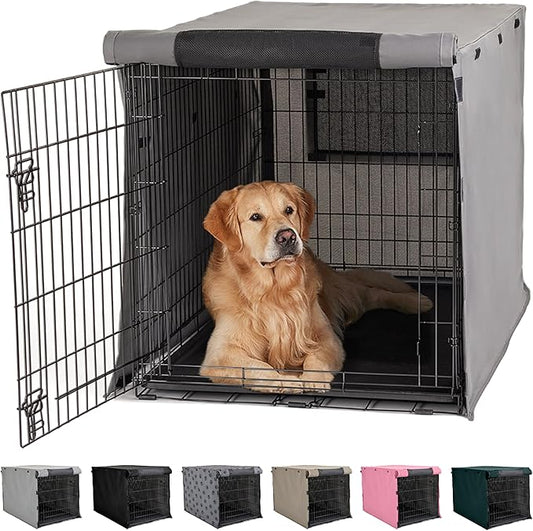 GORILLA GRIP Dog Crate Covers Compatible with Amazon Basics Dog Crates, All Sides Open, Privacy Cover Fits 42" Wire Kennel, Breathable Mesh Windows, Light Reducing Puppy Training Cage Topper, Gray