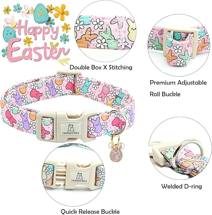 Lionheart glory Easter Dog Collar Colorful Collar for Small Dog Collars Easter Egg Print Dog Collars Spring Female or Male Pet Gift Adjustable Heavy-Duty Holiday Dog Collar Plastic Buckle
