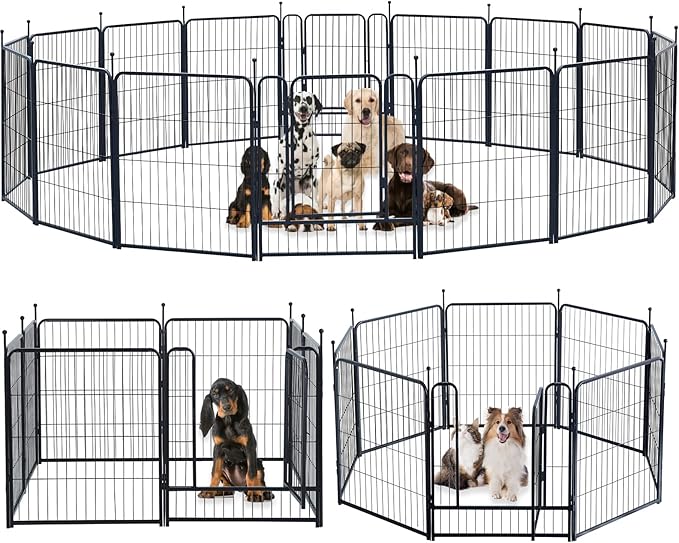Dog Playpen Portable Outdoor Dog Fence, Dog Playpen for Large/Medium/Small Dogs, Dog Fences for The Yard with Doors Foldable Metal