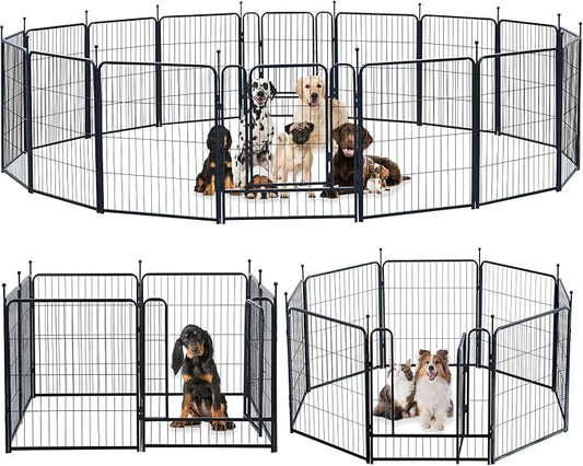 Dog Playpen Portable Outdoor Dog Fence, Dog Playpen for Large/Medium/Small Dogs, Dog Fences for The Yard with Doors Foldable Metal