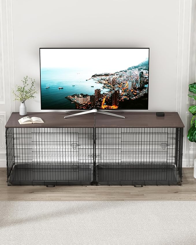 Piskyet Dog Crate Topper Wood Countertop for 48 42 36 30 24 inch Dog Cage, Dog Crate Cover,Dog Kennel Topper, 48" Walnut(Crate Not Include)