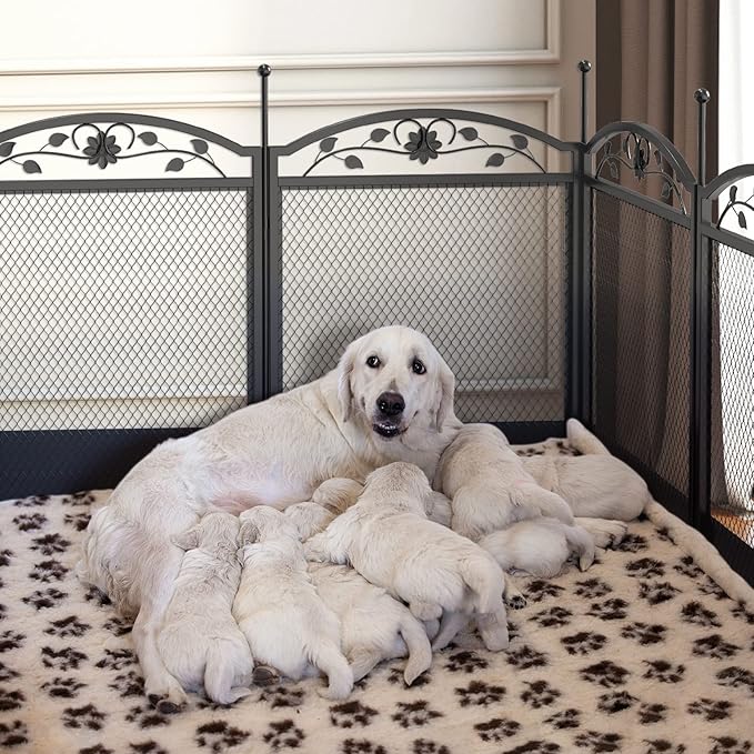 BingoPaw Dog Whelping Box Fence: Pet Indoor Metal Playpen Crate with Waterproof whelping pad - Heavy Duty Puppy Outdoor Exercise Play Pen with Door Portable Doggy Fencing Kennel for Camping Yard