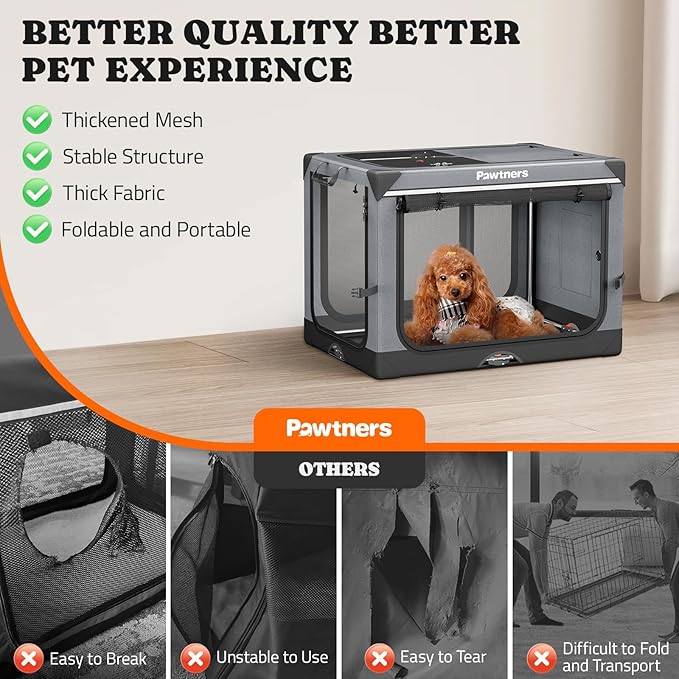 Collapsible Dog Crate: 26 Inch Foldable Soft Sided Dog Crate for Small Dogs, Portable Dog Travel Kennel with Soft Mat for Indoors & Outdoors, Grey