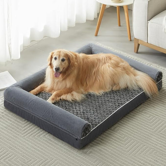 BFPETHOME Extra Large Dog Bed, Jumbo Dog Bed with Removable Cover, Waterproof Lining, Egg-Crate Foam Pet Sofa Bed, 48x35x7 inches, Dark Grey