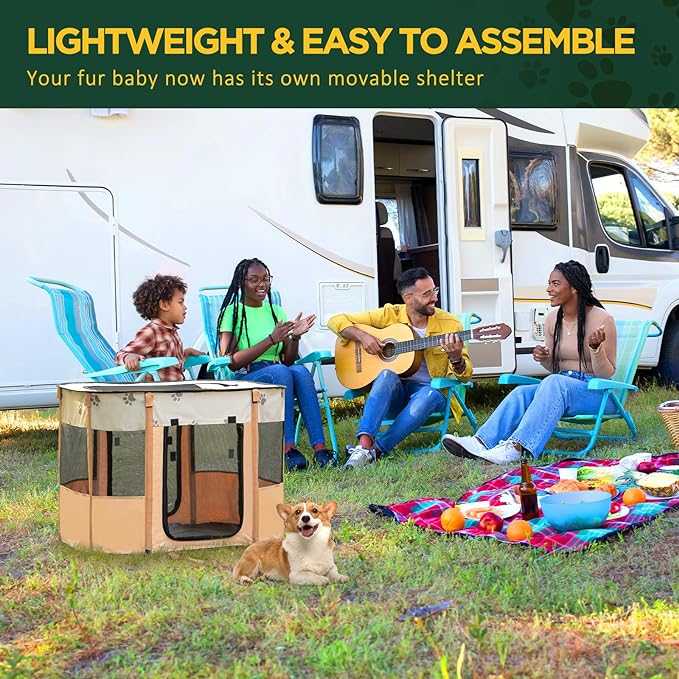 Avont Portable Dog Cat Playpen, Foldable Pop Up Pet Play Pen Travel Crate with Floor and Mesh Door Top for Indoor Outdoor Collapsible Tent Cage -S, Orange