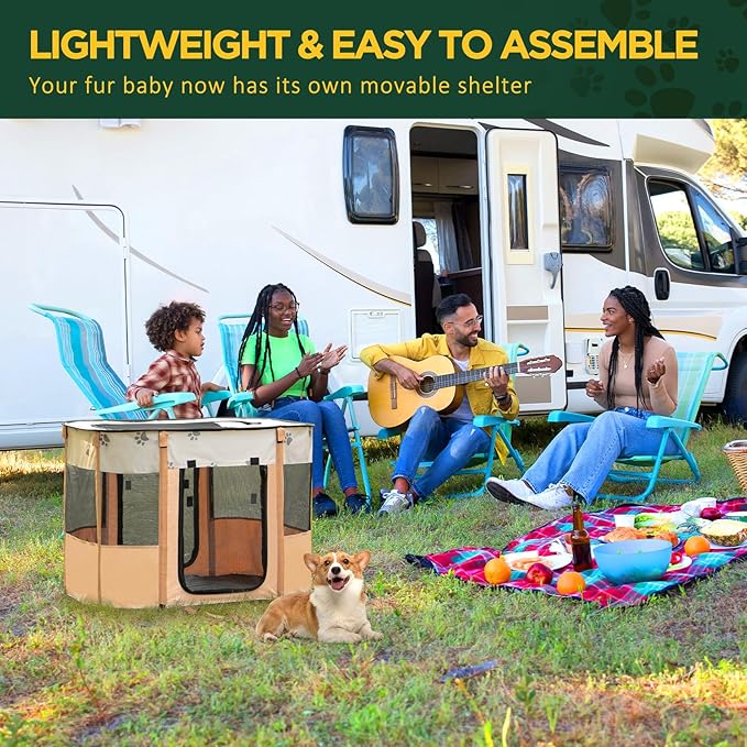 Avont Portable Dog Cat Playpen, Foldable Pop Up Pet Play Pen Travel Crate with Floor and Mesh Door Top for Indoor Outdoor Collapsible Tent Cage -M, Orange