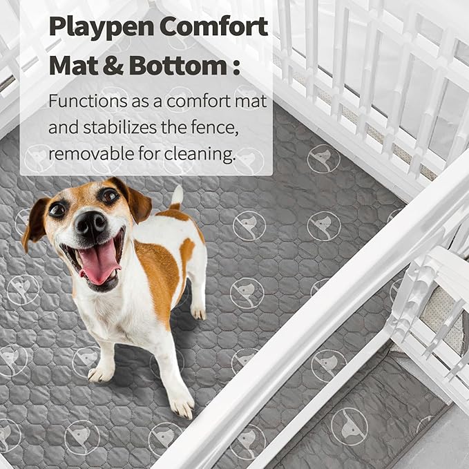 PJYuCien Dog Playpen Bottom Pad Fits for 36 Inch 4 Panels Exercise Pet Pen, Using as a Fence Stabilization and Puppy Pen Mat, Hoop and Loop Design, Grey (Playpen Not Included)