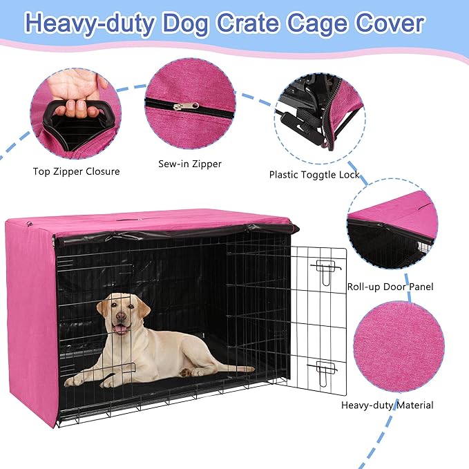 Deblue Heavy-Duty Dog Crate Cover, Privacy Pet Kennel Cover Universal Fits for 42 Inches Wire Cage, Polyester Crate Cover Fit for 1 2 3 Doors Crate (Pink)
