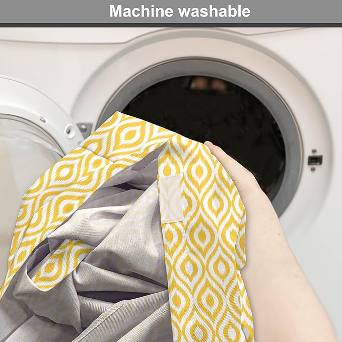 Lunarable Yellow Dog Crate Cover, Geometric Pattern with Ogee Shapes Waves and Curves Design Modern Boho Print, Easy to Use Pet Kennel Cover for Small Dogs Puppies Kittens, 18 Inch, Yellow and White