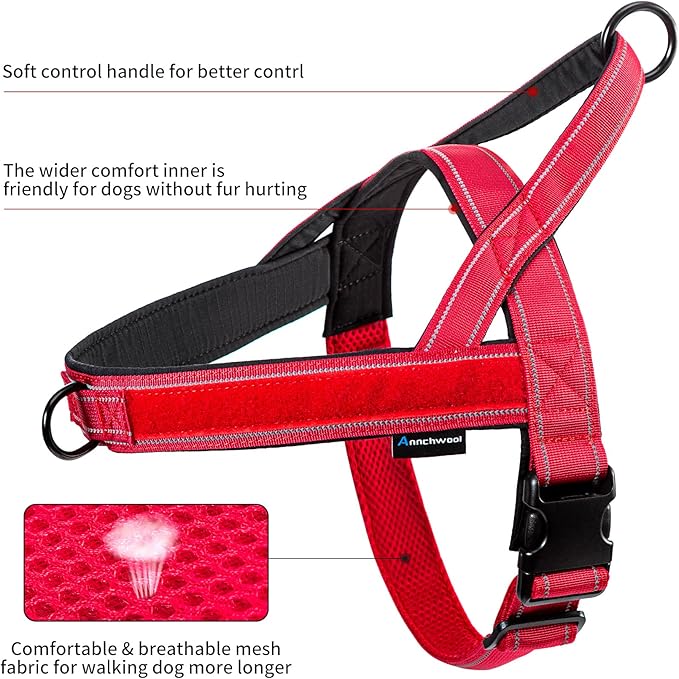 Annchwool No Pull Dog Harness with Soft Padded Handle,Reflective Strip Escape Proof and Quick Fit to Adjust Dog Harness,Easy for Training Walking for Small & Medium and Large Dog(Red,S)