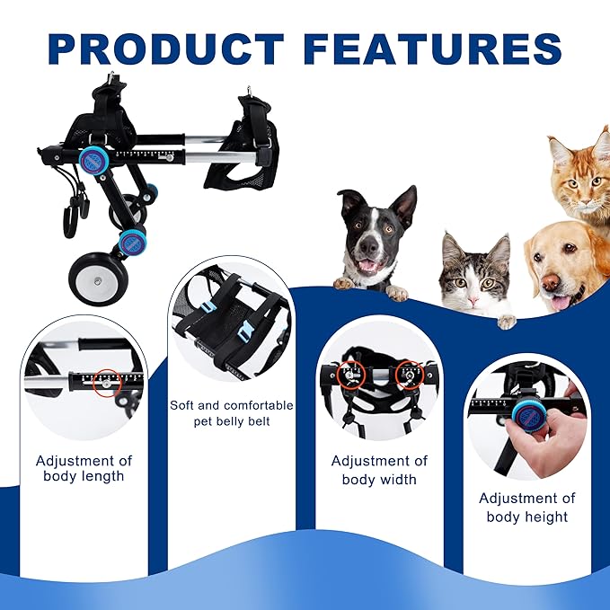 Adjustable Dog Wheelchair for Back Legs| Pet Wheelchairs with Disabled Hind Legs Walking|Stabel & Light Weight | Black(XS)