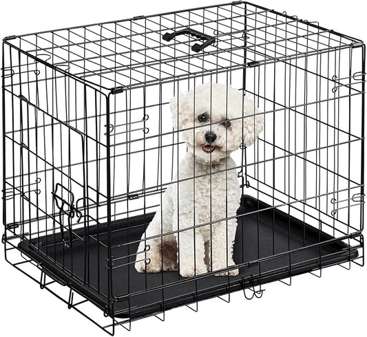 DUMOS Dog Crate, 24 Inch Medium Single Door Dog Cage with Divider Panel and Plastic Leak-Proof Pan Tray, Folding Metal Wire Pet Kennel for Indoor, Outdoor, Travel