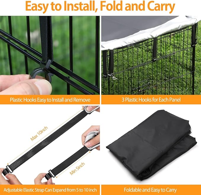 PJYuCien Dog Playpen Mesh Top Cover,Fits 24 Inch 8 Panels Metal Exercise Pet Pen, Elastic Buckles Connections, Black (Note: Only Cover, Fence Not Included)