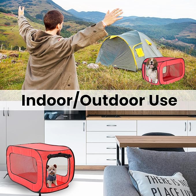 Beatrice Home Fashions Portable, Collapsible, Pop Up Kennel Travel Cat and Dog Crate, 32.5" L x 19.5" W x 19.5" H, Red