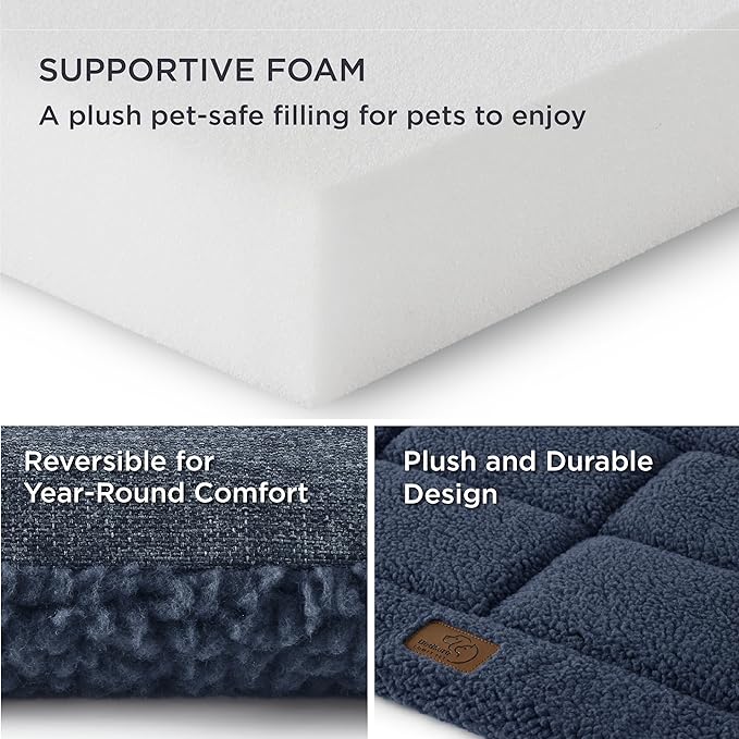 Bedsure Washable Dog Bed for Large Dog, Reversible Foam Floor Dog Mat, Lightweight Travel Flat Pet Beds for Indoor & Outdoor Dogs (44" x 32", Navy)