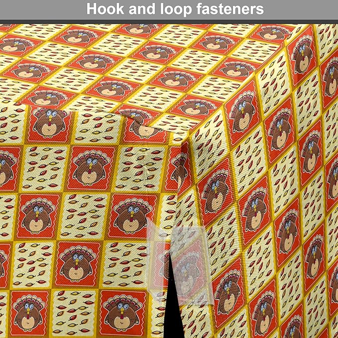 Lunarable Thanksgiving Dog Crate Cover, Checkered Pattern with Funny Cartoon Gobbler and Fallen Autumn Leaves, Easy to Use Pet Kennel Cover for Cats & Medium Dogs, 24 Inch, Red Yellow Brown