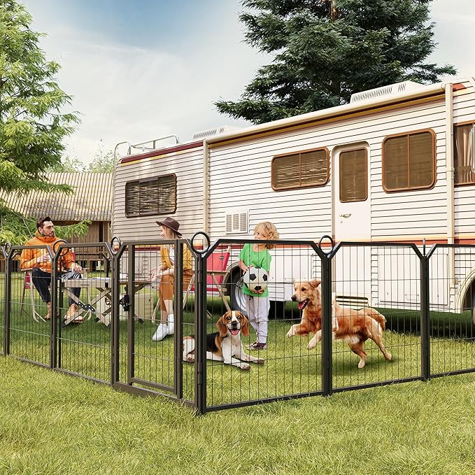 Dog Playpen Portable Extra Large 16 Panels 24" Height Adjustable with Gate, Perfect for Puppies and Small Dogs, Easy to Store, Customizable Layout for Indoor, Yard, RV Camping，Fence partition
