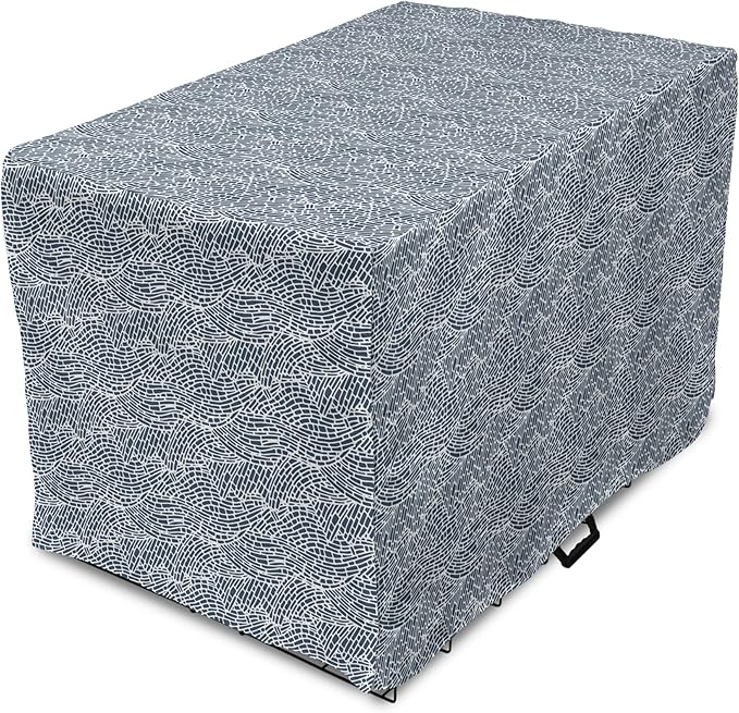 Ambesonne Abstract Dog Crate Cover, Monochromatic Design Mosaic Look Artistica Ocean Waves Repetition, Easy to Use Pet Kennel Cover for Cats & Medium Dogs, 24 Inch, Dark Slate Blue White