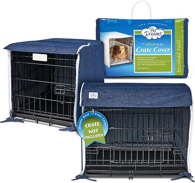 Pet Dreams Dog Crate Cover, Breathable, Dog Kennel Cover, Double Door, Dog Cage Covers for Dog Crates, Fabric Dog Crate Covers (Fits iCrates 18, 24, 30, 36, 42, 48 inches)