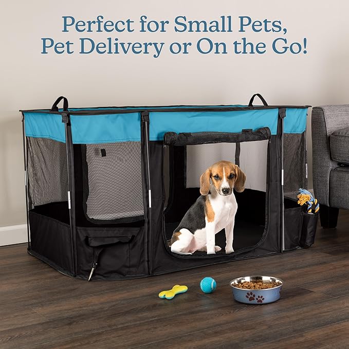 Dog Playpen - 43x34x23 Inch Puppy Kennel with Mesh Windows, Zippered Doors, and Storage Pockets - Portable Dog Play Pen Indoors/Outdoors for Small Animals by PETMAKER (Blue)