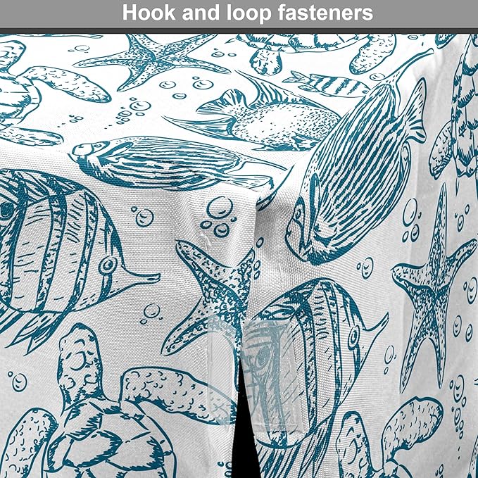 Lunarable Under The Sea Dog Crate Cover, Hand Drawn Sketch Art Style Fauna of The Sea Turtle Starfish and Fishes, Easy to Use Pet Kennel Cover for Small Dogs Puppies Kittens, 18 Inch, Blue White