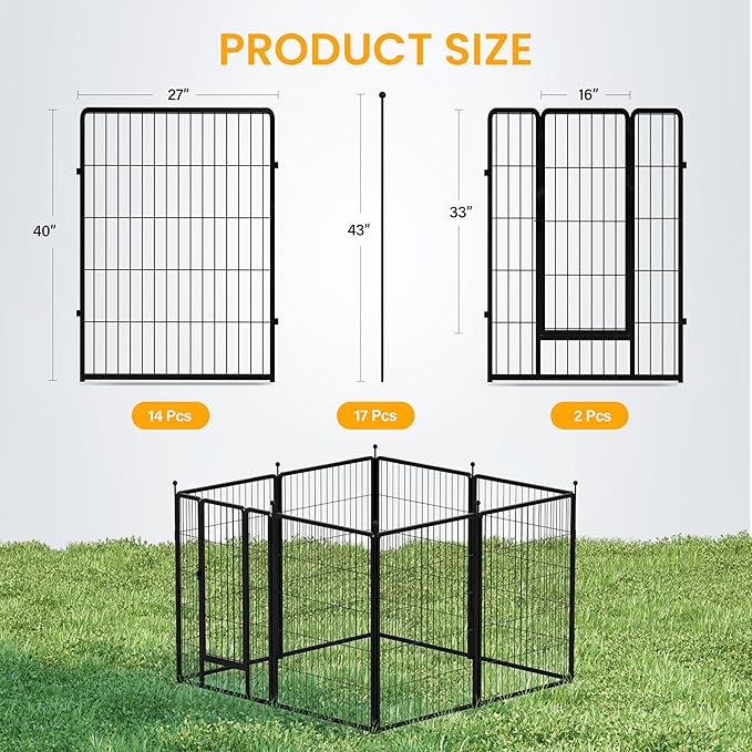 Dog Playpen 40 Inch 8 Panels, Ideal Dog Fence for Small/Medium/Large Dogs Indoor & Outdoor Bliss, Perfect Dog Pen for Camping, Yard, RV, Garden Fence, Black