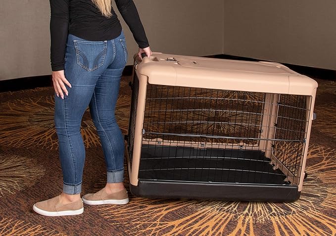 Pet Gear “The Other Door” 4 Door Steel Crate for Dogs/Cats with Garage-Style Door, Includes Plush Bed + Travel Bag, No Tools Required, Beige