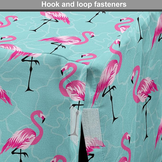 Lunarable Turquoise Dog Crate Cover, Repetitive Pink Flamingos on Wavy Water Background Vivid Colors Graphic, Easy to Use Pet Kennel Cover for Medium Large Dogs, 48 Inch, Pink Seafoam