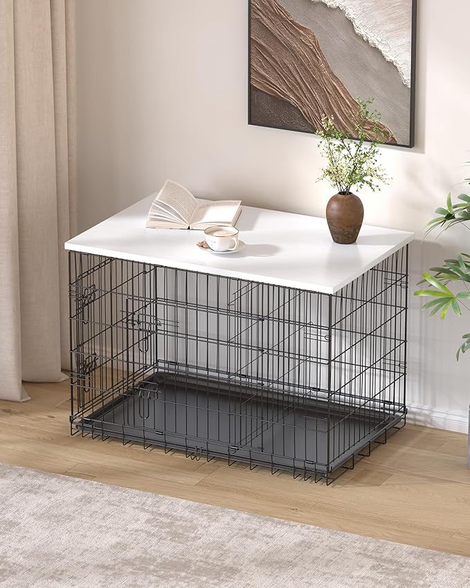 Piskyet Dog Crate Topper Wood Countertop for 48 42 36 30 24 inch Dog Cage, Dog Crate Cover,Dog Kennel Topper(Crate Not Include) (White, for 30 Inch Crate)