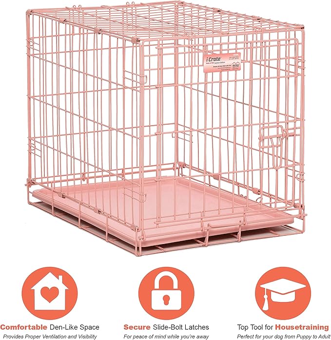 MidWest Homes for Pets Newly Enhanced Single & Double Door iCrate Dog Crate, Includes Leak-Proof Pan, Floor Protecting Feet, Divider Panel & New Patented Features