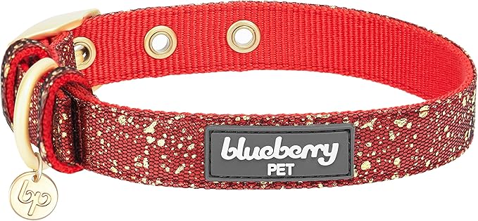 Blueberry Pet 4 Colors Glam Life Gold Stamping Lace Adjustable Dog Collar in True Red, Neck 13-16.5", for Medium Breed