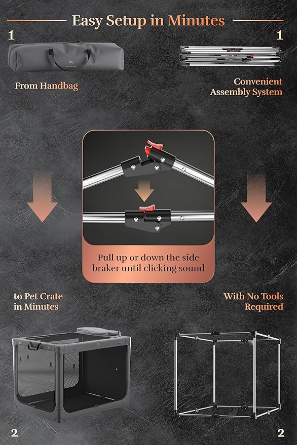 Noah & Paw Collapsible Dog Crate 42 Inch, XXL Dog Crate for XXL, XL, Large Breeds, Travel Kennel for Car, Includes Pet Mat for Pet Cage, 2 Storage Pockets, Handbag, 10mm Locking Zippers 42 * 31 * 31