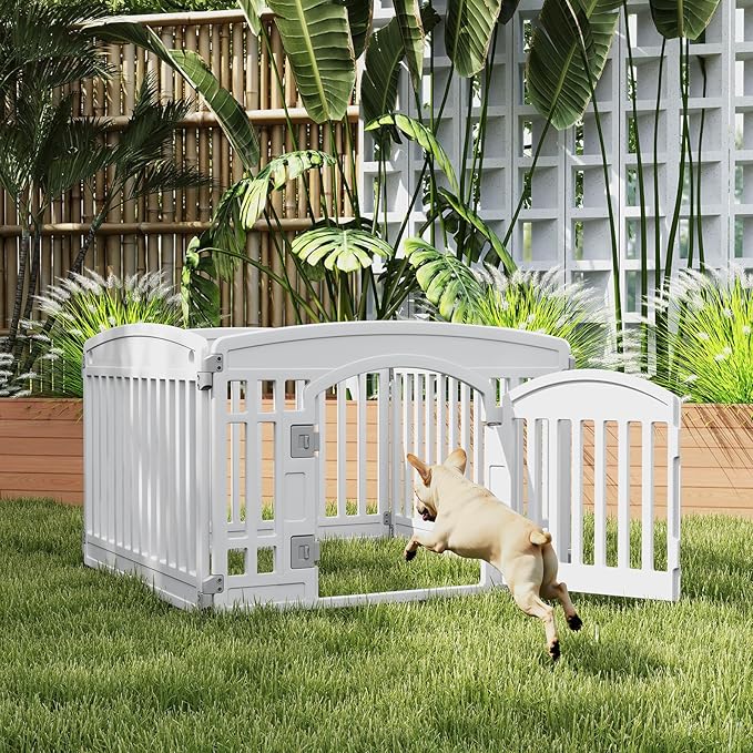 Plastic Dog Playpen | 4-Panel 24" Safe & Secure Indoor/Outdoor Pet Fence | Folding & Portable | Ideal for Small Dogs | Easy to Clean （White）