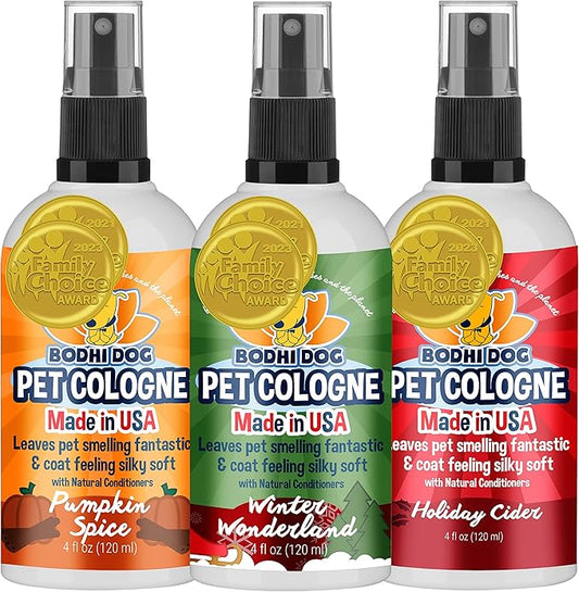 Bodhi Dog Natural Pet Cologne Bundle | 3 Holiday Scents | Holiday Cider + Pumpkin Spice + Winter Wonderland