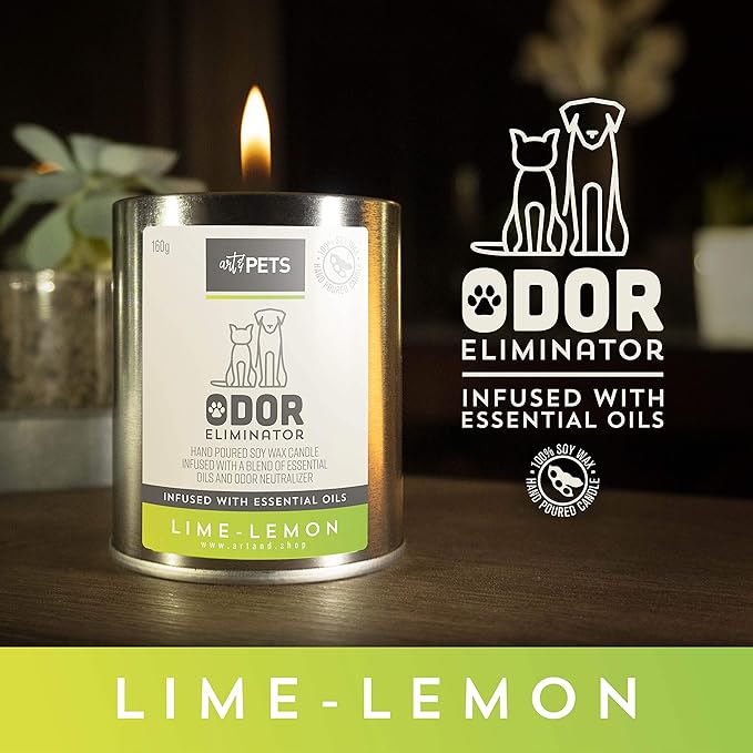 Art & Pets Pet Odor Eliminator Candle Appx 72 Hrs Burning Time | Natural Scented Soy Wax Candle | Dog Smell Eliminator Candle | Cat and Dog Odor Eliminator Candle | Pet Candle (Lime Lemon)