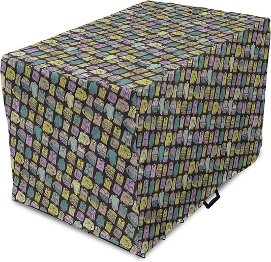 Ambesonne Fashion Dog Crate Cover, Diagonal Vintage Knitted Clothing Outfits Autumn Spring Winter Seasons, Easy to Use Pet Kennel Cover for Medium Large Dogs, 36 Inch, Dark Brown Multicolor