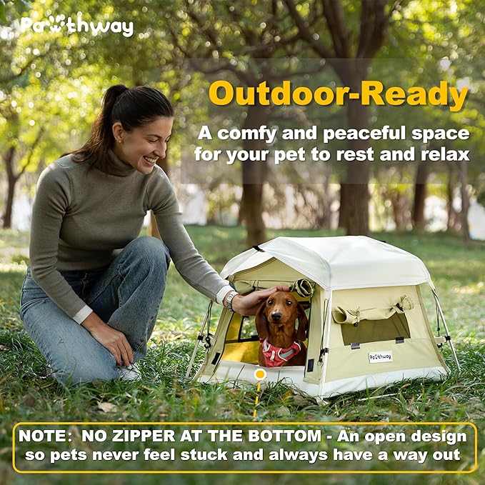 Dog Tent Cotton Fabric, Aluminum Poles and Camping Mat, Outdoor Weatherproof, Dog House Outdoor, Breathable with 2 Side Windows, Portable and Collapsible (Green, Small)