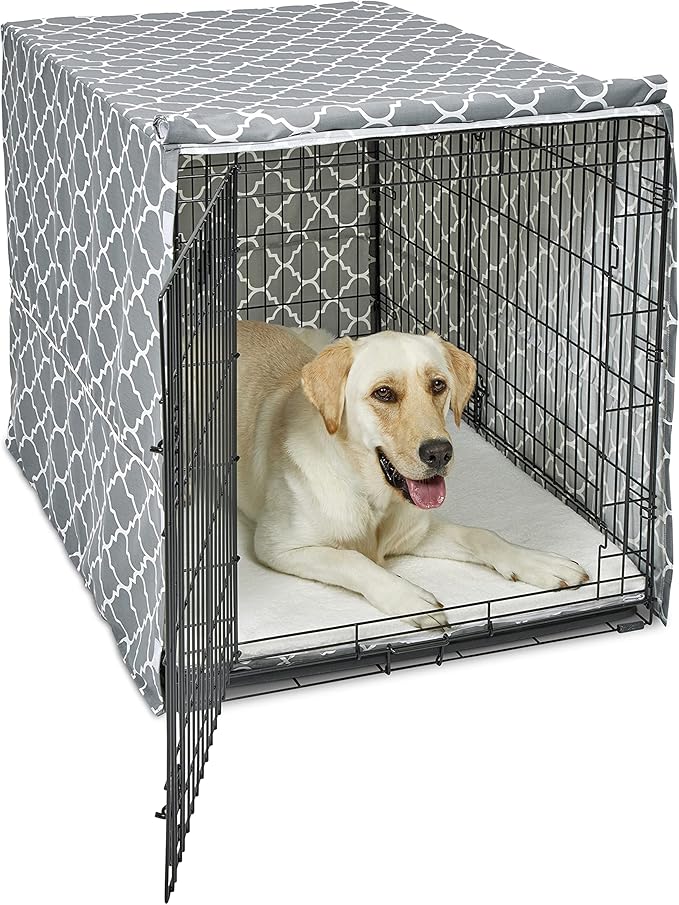 New World Pet Products Dog Crate Cover Featuring Teflon Fabric Protector, Dog Crate Cover Fits Midwest 42-Inch Dog Crates, Light Gray Designer Pattern