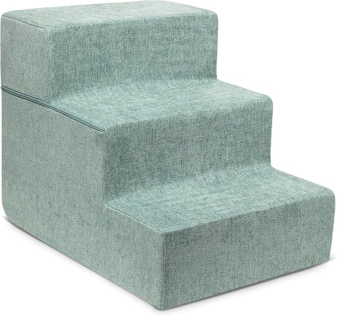Best Pet Supplies Portable Foldable Foam Pet Stairs/Steps for Couch, Sofa, and High Bed, Non-Slip Bottom Balanced Paw Safe - Pale Teal, Foldable 3-Step (H: 16.5")