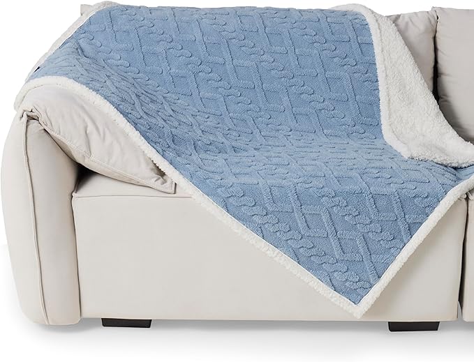 Bedsure Waterproof Dog Blankets for Large Dogs - Pet Blanket for Couch Protector Washable, Premium Jacquard Coral Fleece Cat Throw Blanket, Soft Reversible Furniture Protection, 40"x50", Light Blue
