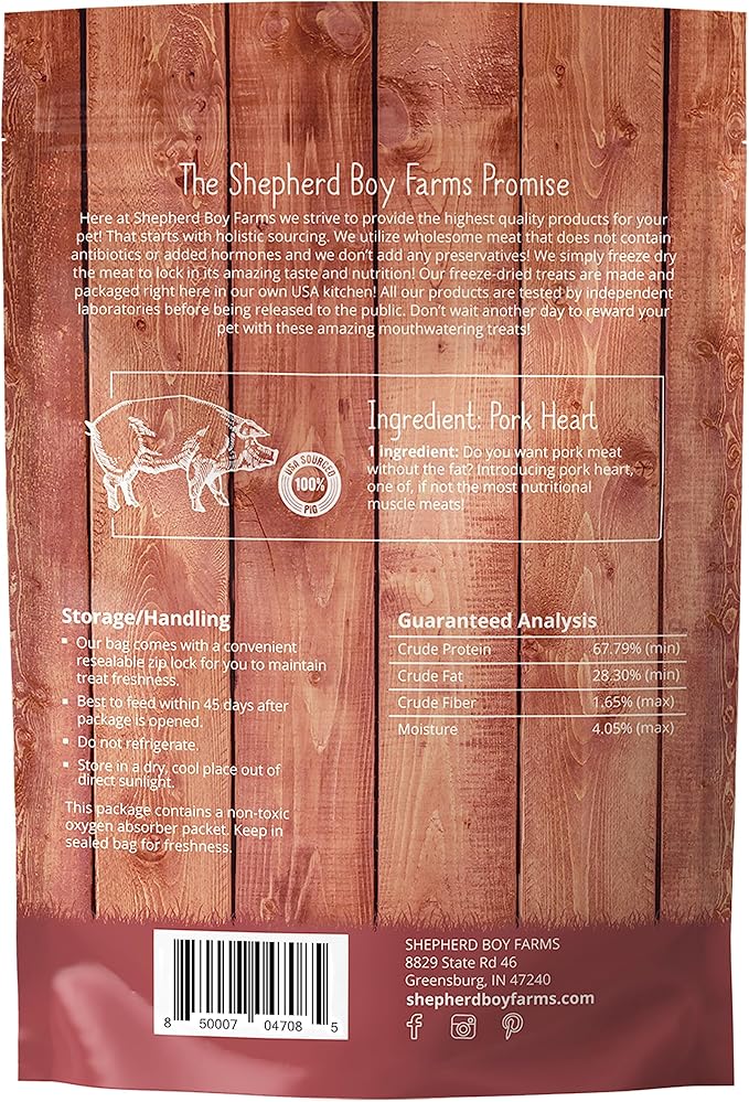 Freeze Dried Dog and Cat Treats, Pork Heart, All Natural Single Ingredient Freeze-Dried Dog Treat & Dog Snacks, Made in USA, High Protein, Essential Nutrition of Raw Dog Food, 8oz