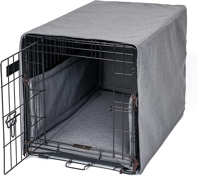 Jax & Bones Dog Crate Cover & Dog Crate Pad Set - Includes Crate Bed, Kennel Cover, & Soft Liner That Acts Like a Bumper - Medium Lark Graphite - Made in USA