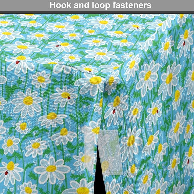 Lunarable Yellow and Blue Dog Crate Cover, Meadow Art Pattern with Ladybirds and Chamomile Daisy Blossoms, Easy to Use Pet Kennel Cover for Medium Large Dogs, 36 Inch, Aqua White Marigold