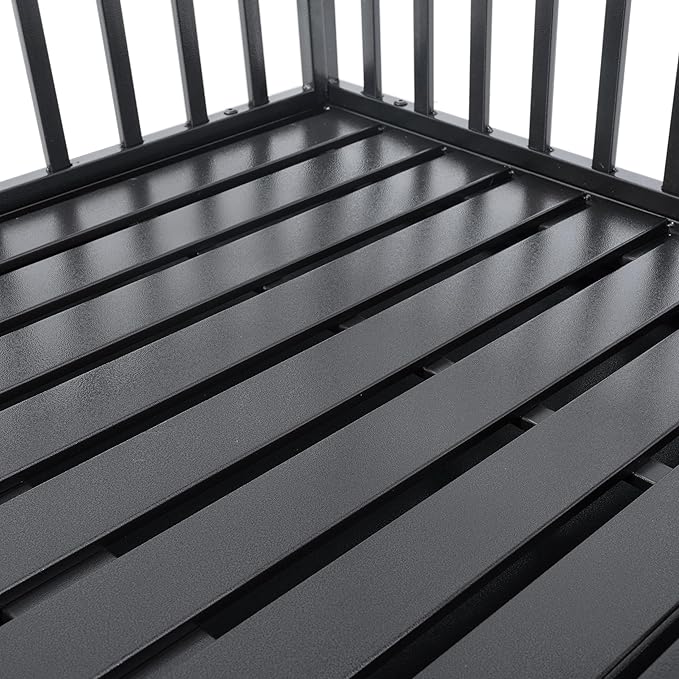 48" Metal Dog Cage with 4 Lockable Casters, Heavy Duty Inoor Dog Kennel with Doors and Roof for Large or Medium Dogs, Black