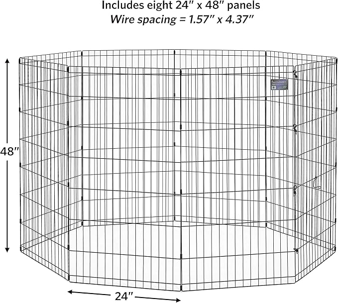 MidWest Homes for Pets Dog Exercise Pen & Playpen, 24" W x 48" H, No Door, Black