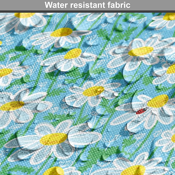 Lunarable Yellow and Blue Dog Crate Cover, Meadow Art Pattern with Ladybirds and Chamomile Daisy Blossoms, Easy to Use Pet Kennel Cover for Medium Large Dogs, 36 Inch, Aqua White Marigold